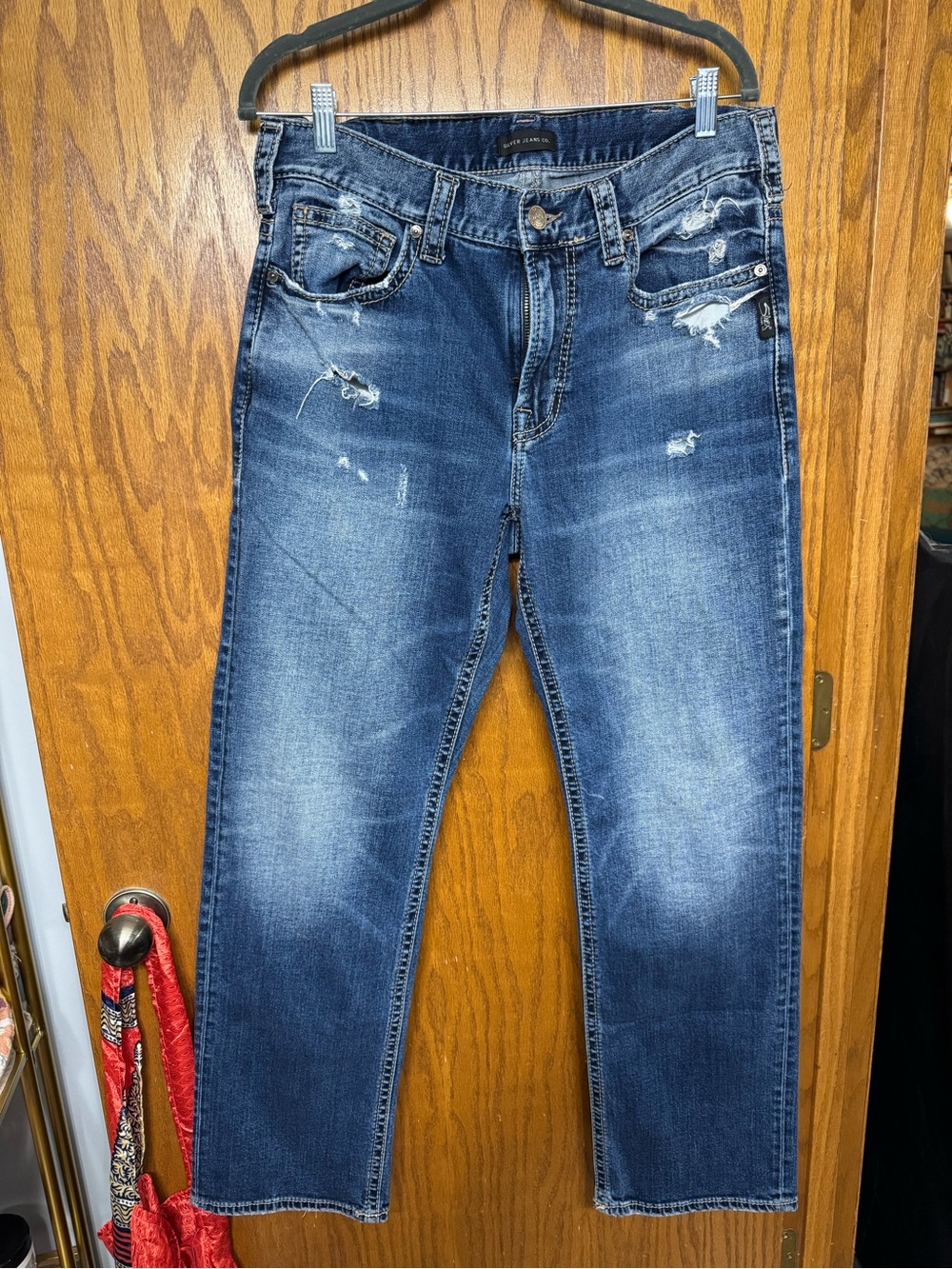Silver Jeans Women's Straight-Leg Distressed Medium Blue Denim